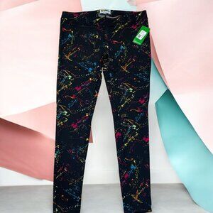 Tipsy Elves Splatter Leggings‎ XL Black Multicolor Print Athleisure Gym Festival